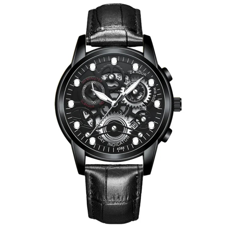 Đồng hồ quartz rỗng nam FNGEEN 4088 chống nước phát sáng cho học sinh, mặt vàng toàn bộ, mặt đen vàng toàn bộ, mặt đen thép đen với kim trắng, mặt đen thép đen với kim vàng, mặt vàng và vàng, mặt vàng đen