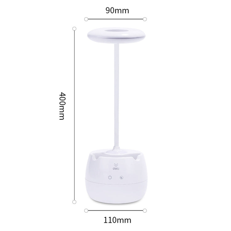 Đèn bàn sạc USB Deli 4326 điều chỉnh 3 cấp độ có vòng kèm giá đỡ bút