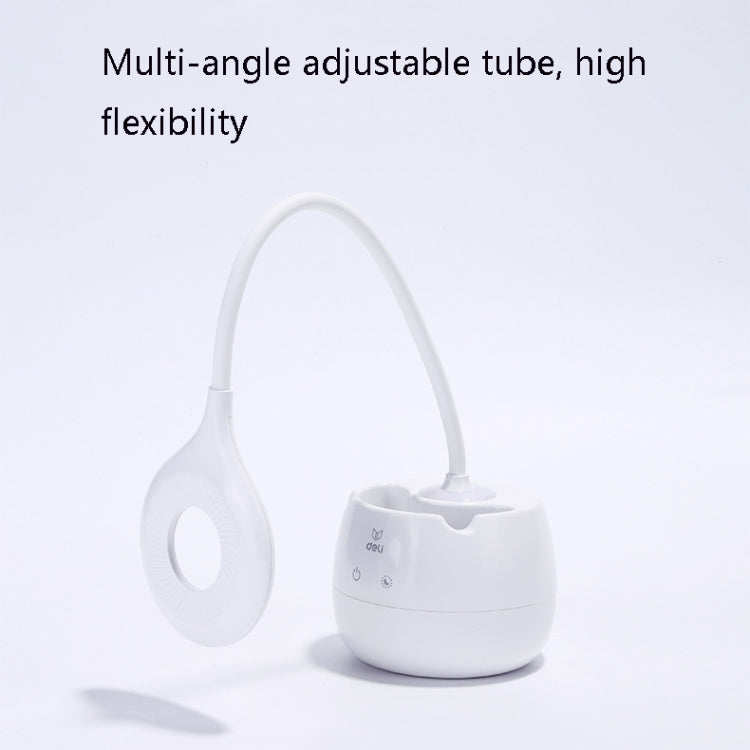 Đèn bàn sạc USB Deli 4326 điều chỉnh 3 cấp độ có vòng kèm giá đỡ bút