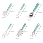 Bộ dụng cụ nhà bếp 9 trong 1 cán nhựa thép không gỉ, màu xanh lam, đen