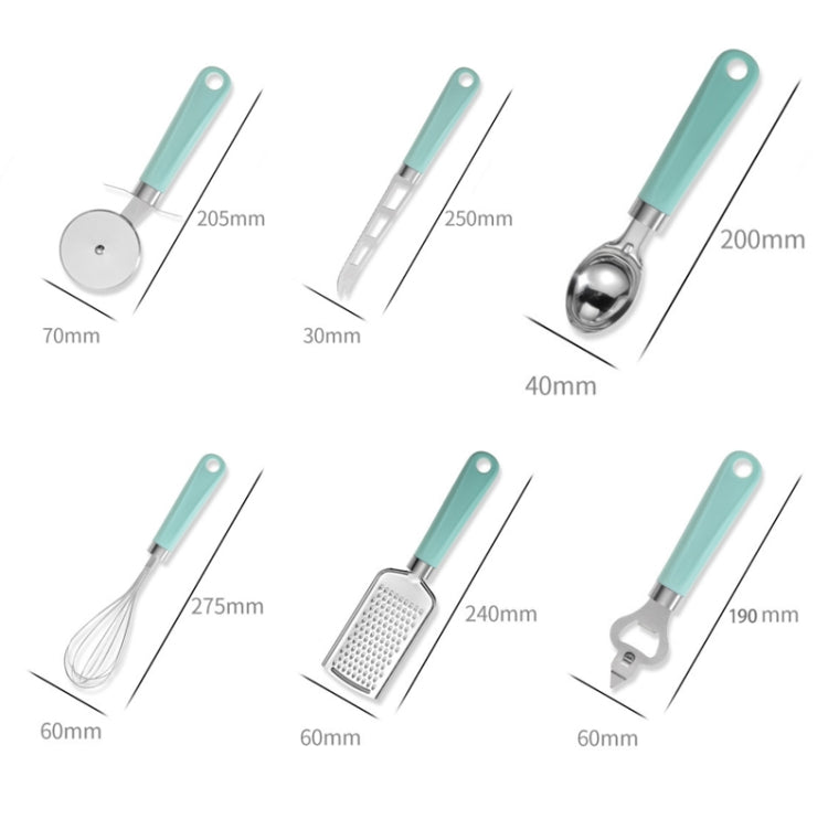 Bộ dụng cụ nhà bếp 9 trong 1 cán nhựa thép không gỉ, màu xanh lam, đen