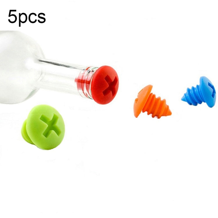 5 Nút Chai Bảo Quản Rượu Vang Đỏ Hình Vít Bằng Silicone Giao Màu Ngẫu Nhiên, Hình Vít
