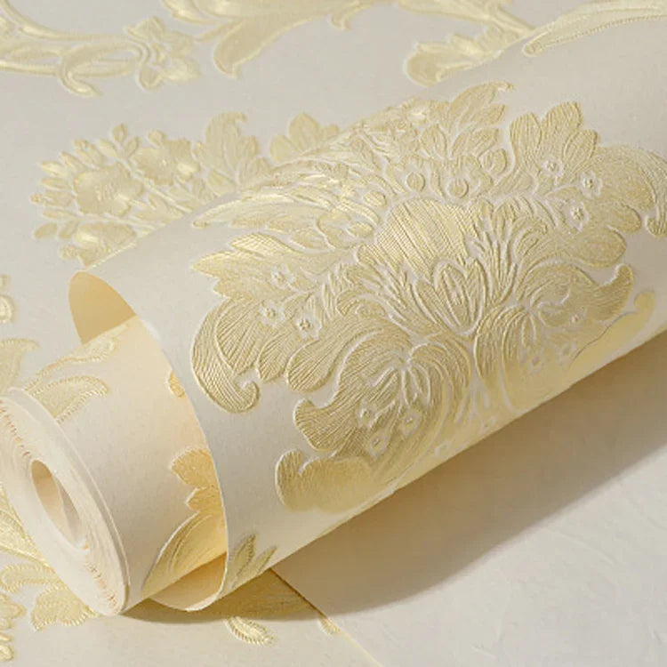 Decal dán tường tự dính vải không dệt ép chính xác 3D hoa văn Damascus cổ điển cho phòng ngủ và phòng khách, 0,53 x 3 mét