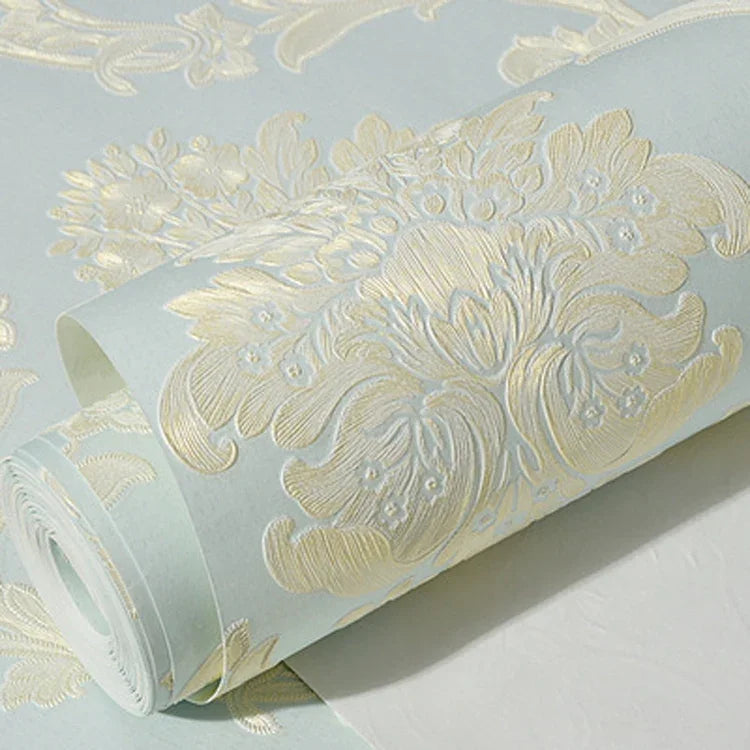 Decal dán tường tự dính vải không dệt ép chính xác 3D hoa văn Damascus cổ điển cho phòng ngủ và phòng khách, 0,53 x 3 mét