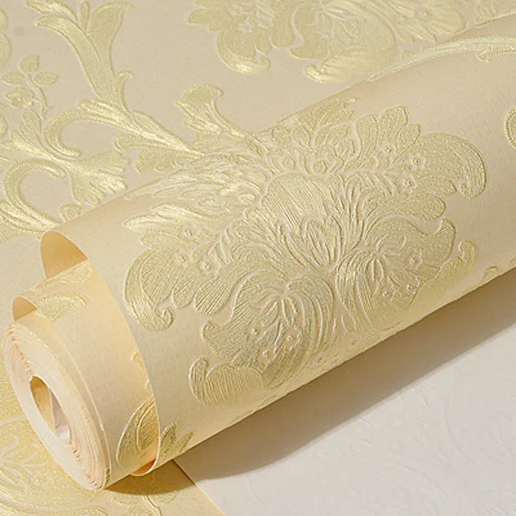 Decal dán tường tự dính vải không dệt ép chính xác 3D hoa văn Damascus cổ điển cho phòng ngủ và phòng khách, 0,53 x 3 mét
