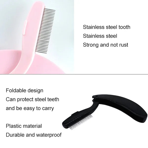 Lược Mi Gấp Mới Dụng Cụ Tách Mi Mascara Nâng Cong Kim Loại, Đen, Hồng