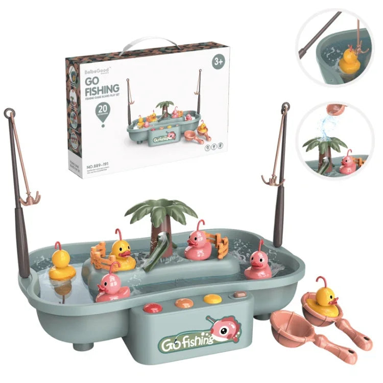 Bộ đồ chơi trạm câu cá quay vòng xe đạp điện giáo dục cho trẻ em, Mùa hè, Màu xanh lá 6 con vịt, Màu hồng 6 con vịt, Màu xanh lá 3 cá 3 vịt, Màu hồng 3 cá 3 vịt
