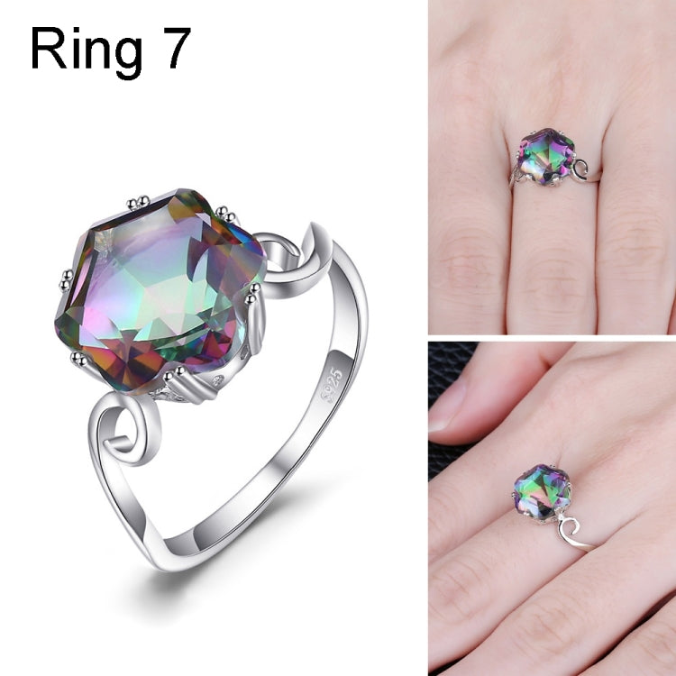 Nhẫn đá quý zircon bảy màu, nhẫn trang sức bạc 925 nguyên khối, size 6, 7, 8, 9, 10