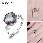 Nhẫn đá quý zircon bảy màu, nhẫn trang sức bạc 925 nguyên khối, size 6, 7, 8, 9, 10