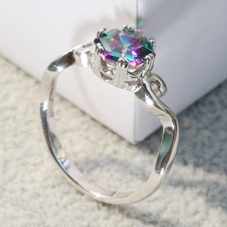 Nhẫn đá quý zircon bảy màu, nhẫn trang sức bạc 925 nguyên khối, size 6, 7, 8, 9, 10