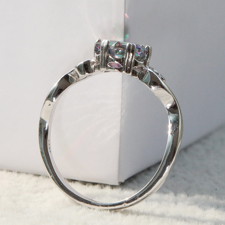 Nhẫn đá quý zircon bảy màu, nhẫn trang sức bạc 925 nguyên khối, size 6, 7, 8, 9, 10