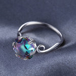 Nhẫn đá quý zircon bảy màu, nhẫn trang sức bạc 925 nguyên khối, size 6, 7, 8, 9, 10