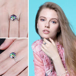 Nhẫn đá quý zircon bảy màu, nhẫn trang sức bạc 925 nguyên khối, size 6, 7, 8, 9, 10