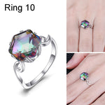 Nhẫn đá quý zircon bảy màu, nhẫn trang sức bạc 925 nguyên khối, size 6, 7, 8, 9, 10