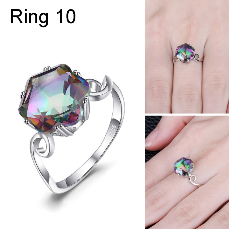 Nhẫn đá quý zircon bảy màu, nhẫn trang sức bạc 925 nguyên khối, size 6, 7, 8, 9, 10