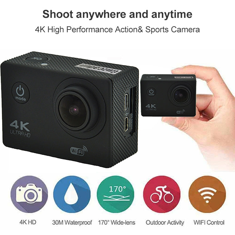 Camera hành động chống nước WIFI quay phim thể thao 4K, camera lặn siêu nhỏ 60FPS, camera mũ bảo hiểm xe đạp dưới nước, camera thể thao 1080P