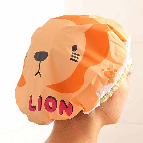 3 mũ tắm hoạt hình dễ thương, mũ tắm phòng xông hơi ren dây thun, 3 chiếc thỏ hồng