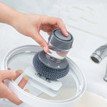 Bàn chải làm sạch đa năng đẩy tự động, bàn chải rửa bát có thêm chất tẩy rửa, bàn chải nồi có bi thép, bàn chải nồi PET