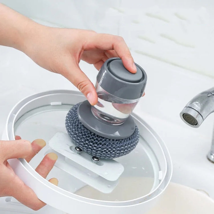 Bàn chải làm sạch đa năng đẩy tự động, bàn chải rửa bát có thêm chất tẩy rửa, bàn chải nồi có bi thép, bàn chải nồi PET