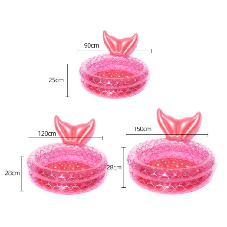 Bể bơi bơm hơi hình nàng tiên cá màu hồng cho trẻ em và bé, đệm hơi nổi tròn, 90cm, 120cm, 150cm
