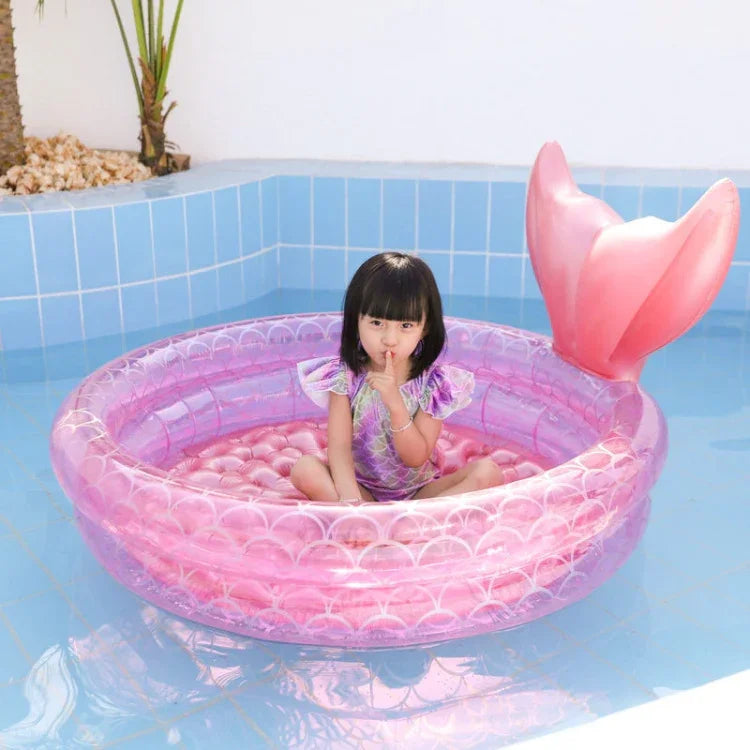 Bể bơi bơm hơi hình nàng tiên cá màu hồng cho trẻ em và bé, đệm hơi nổi tròn, 90cm, 120cm, 150cm