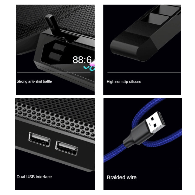Đế làm mát laptop COOLCOLD RGB với sáu quạt điều chỉnh tốc độ, phiên bản màu 5V, phiên bản chạm 5V 12 Symphony