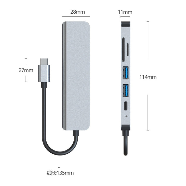 Trạm kết nối HUB đa chức năng 6 trong 1 USB-C / Type-C sang 4K HDMI + khe thẻ SD / TF + sạc PD USB-C / Type-C + 2 cổng USB 3.0, 6 trong 1