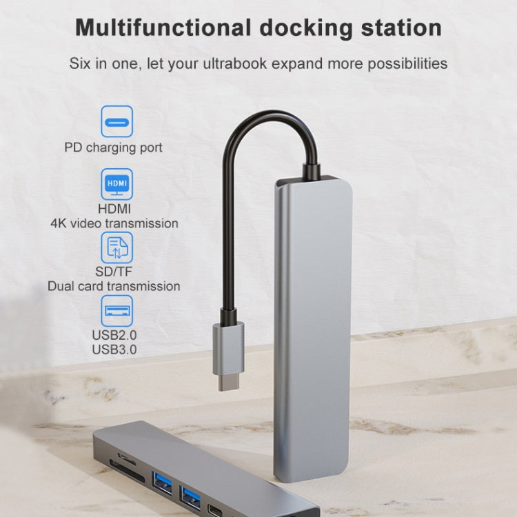 Trạm kết nối HUB đa chức năng 6 trong 1 USB-C / Type-C sang 4K HDMI + khe thẻ SD / TF + sạc PD USB-C / Type-C + 2 cổng USB 3.0, 6 trong 1