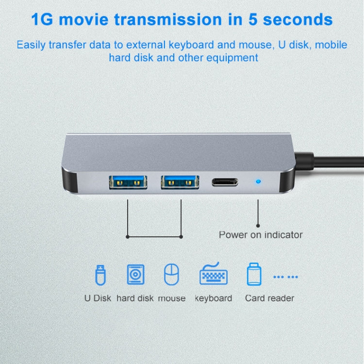 Trạm kết nối HUB đa chức năng BYL-2011 4 trong 1 USB-C / Type-C sang 4K HDMI + USB 3.0 + USB 2.0 + sạc PD USB-C / Type-C, 4 trong 1