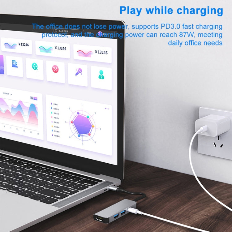 Trạm kết nối HUB đa chức năng BYL-2011 4 trong 1 USB-C / Type-C sang 4K HDMI + USB 3.0 + USB 2.0 + sạc PD USB-C / Type-C, 4 trong 1