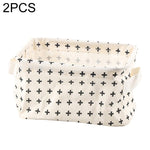 2 cái giỏ lưu trữ để bàn vải canvas đựng đồ lặt vặt có tay cầm, hình chữ thập, ngôi sao, cây, chấm đen