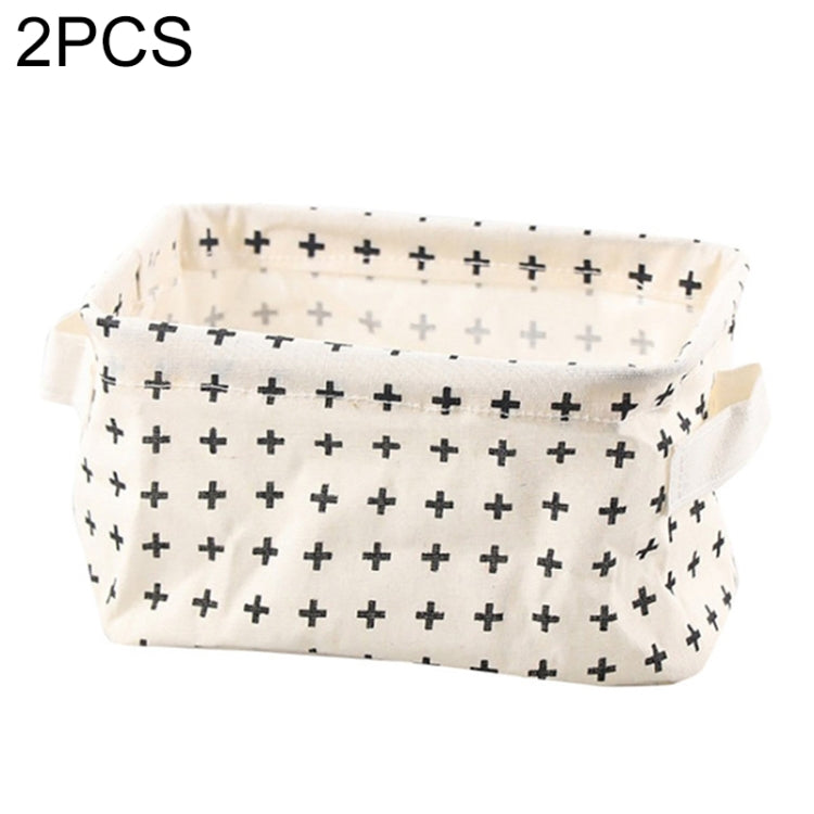 2 cái giỏ lưu trữ để bàn vải canvas đựng đồ lặt vặt có tay cầm, hình chữ thập, ngôi sao, cây, chấm đen