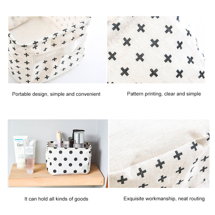 2 cái giỏ lưu trữ để bàn vải canvas đựng đồ lặt vặt có tay cầm, hình chữ thập, ngôi sao, cây, chấm đen