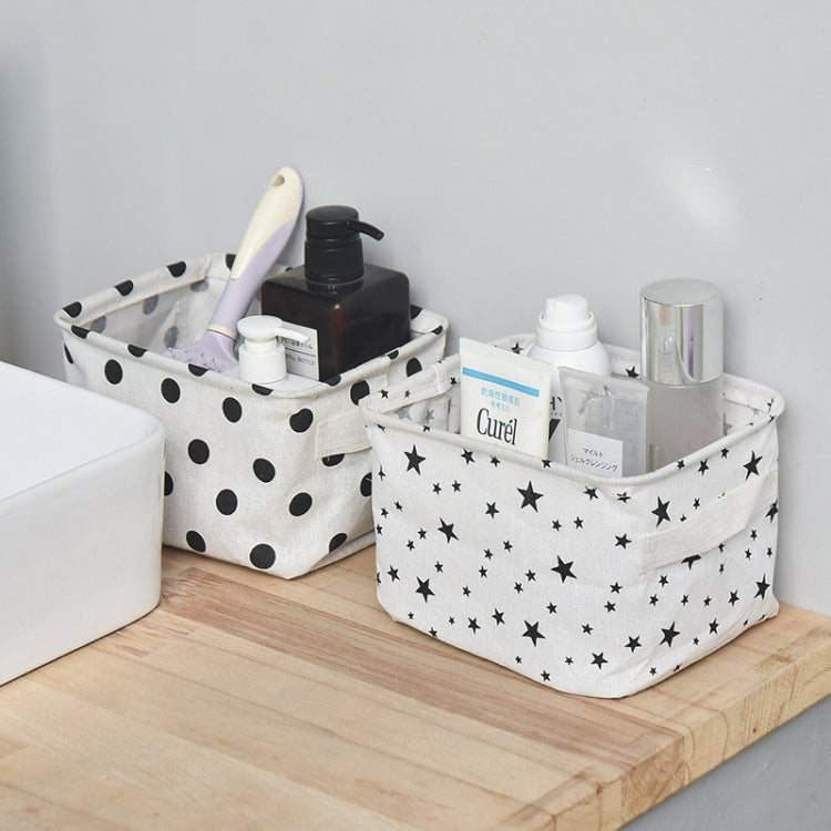 2 cái giỏ lưu trữ để bàn vải canvas đựng đồ lặt vặt có tay cầm, hình chữ thập, ngôi sao, cây, chấm đen
