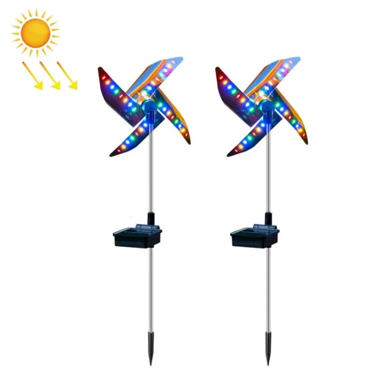 Bộ 2 chiếc đèn cối xay gió năng lượng mặt trời ngoài trời trang trí vườn đèn cỏ LED (đèn màu)