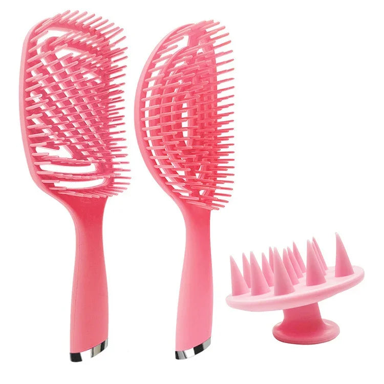 Bộ lược salon tóc xoăn nhựa 3 trong 1 lược mát xa rỗng lược muỗi, 3 trong 1 màu hồng, 3 trong 1 màu xanh lá, 3 trong 1 màu đen, 3 trong 1 màu xanh dương
