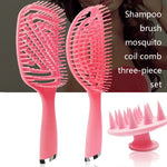 Bộ lược salon tóc xoăn nhựa 3 trong 1 lược mát xa rỗng lược muỗi, 3 trong 1 màu hồng, 3 trong 1 màu xanh lá, 3 trong 1 màu đen, 3 trong 1 màu xanh dương