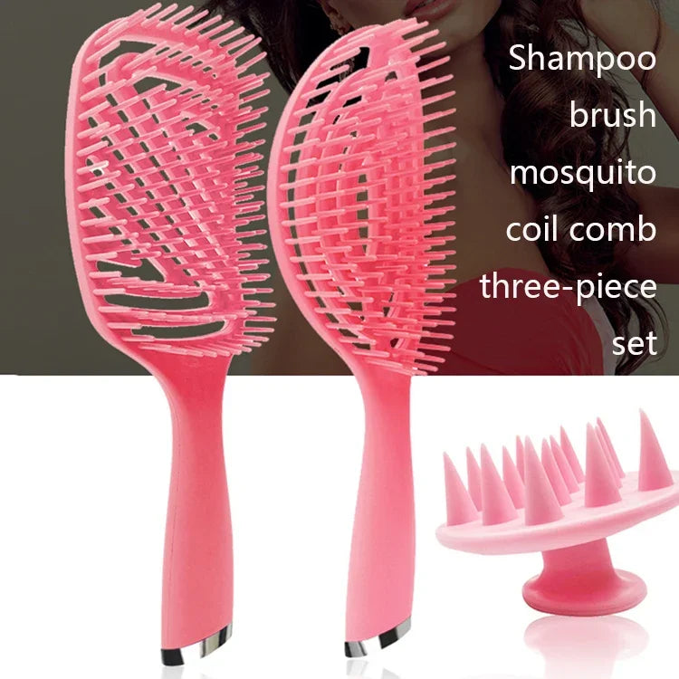 Bộ lược salon tóc xoăn nhựa 3 trong 1 lược mát xa rỗng lược muỗi, 3 trong 1 màu hồng, 3 trong 1 màu xanh lá, 3 trong 1 màu đen, 3 trong 1 màu xanh dương