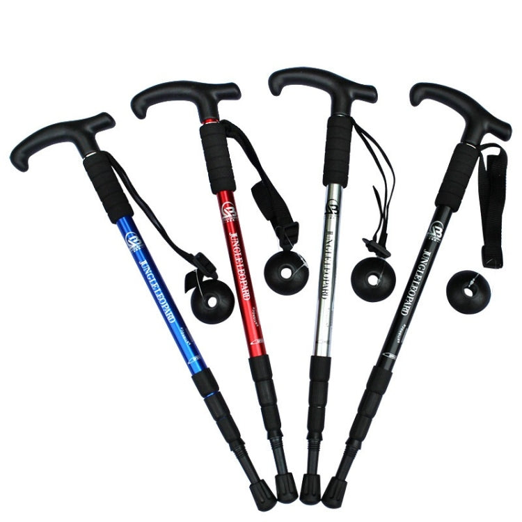 Gậy Leo Núi Hợp Kim Nhôm Tay Cầm Cong Bốn Đoạn JUNGLELEOPARD, Đỏ#52-110cm, Đen#52-110cm, Xanh#52-110cm, Bạc Trắng#52-110cm