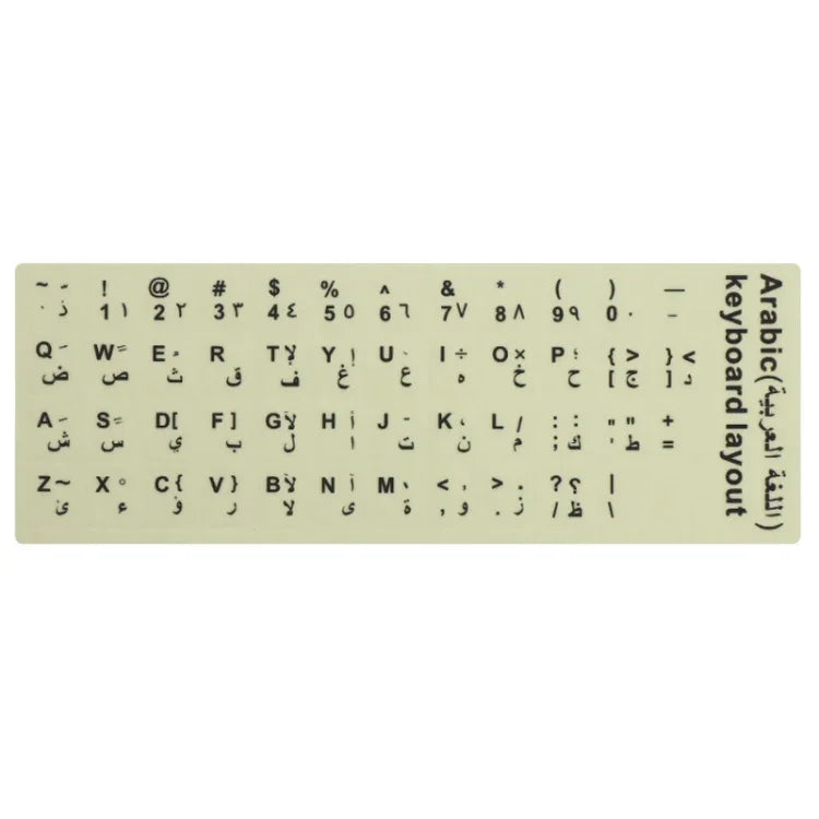 3 miếng dán bàn phím phát sáng cho bàn phím máy tính xách tay và để bàn, Tiếng Anh Ả Rập, chữ đen tiếng Nga, Tiếng Anh, tiếng Ý, tiếng Đức, tiếng Tây Ban Nha, tiếng Nhật, tiếng Pháp, tiếng Hàn, tiếng Do Thái, tiếng Thái