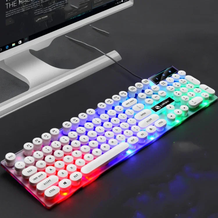Bàn phím chuột có dây USB LIMEIDE GTX300 104 phím nút tròn phong cách cổ điển, chiều dài cáp: 1,4m, Bàn phím đơn Punk trắng, Bàn phím đơn Punk đen, Bộ Punk trắng, Bộ Punk đen