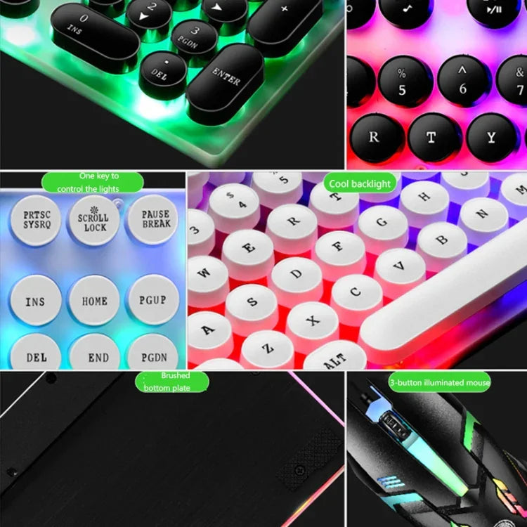 Bàn phím chuột có dây USB LIMEIDE GTX300 104 phím nút tròn phong cách cổ điển, chiều dài cáp: 1,4m, Bàn phím đơn Punk trắng, Bàn phím đơn Punk đen, Bộ Punk trắng, Bộ Punk đen