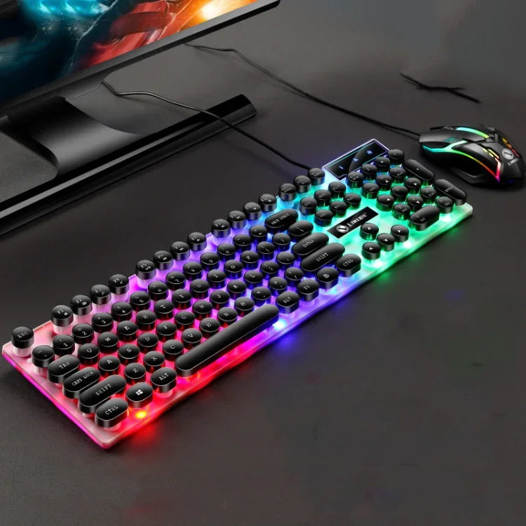Bàn phím chuột có dây USB LIMEIDE GTX300 104 phím nút tròn phong cách cổ điển, chiều dài cáp: 1,4m, Bàn phím đơn Punk trắng, Bàn phím đơn Punk đen, Bộ Punk trắng, Bộ Punk đen