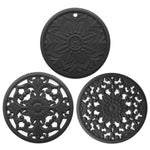 Bộ 3 miếng lót cách nhiệt silicone hoa rỗng 3 trong 1 chống bỏng nồi bát, đen, vàng, xanh dương, xanh lá, tím, xám