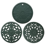 Bộ 3 miếng lót cách nhiệt silicone hoa rỗng 3 trong 1 chống bỏng nồi bát, đen, vàng, xanh dương, xanh lá, tím, xám