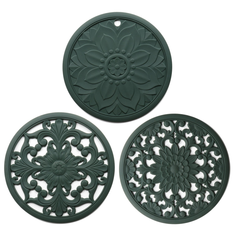 Bộ 3 miếng lót cách nhiệt silicone hoa rỗng 3 trong 1 chống bỏng nồi bát, đen, vàng, xanh dương, xanh lá, tím, xám