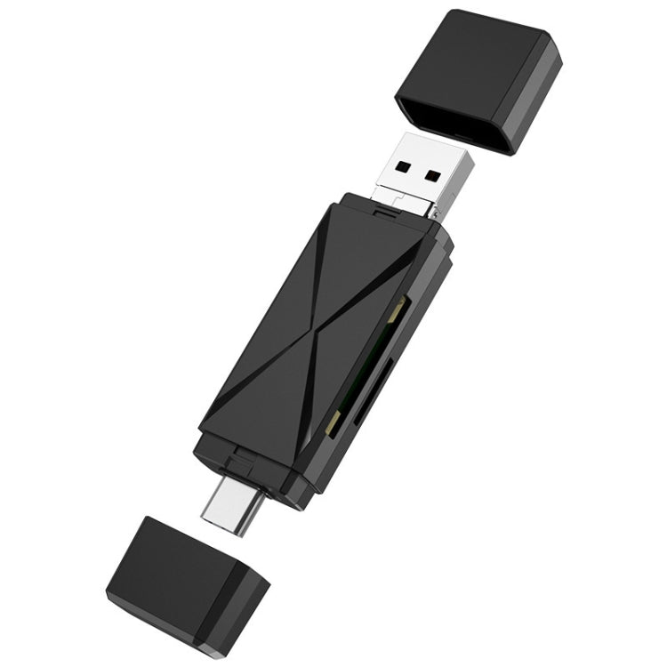 Đầu đọc thẻ OTG YH-109 SD/TF/Type-C/Micro USB/USB cho máy tính PC điện thoại di động, trắng, đen