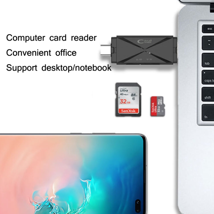 Đầu đọc thẻ OTG YH-109 SD/TF/Type-C/Micro USB/USB cho máy tính PC điện thoại di động, trắng, đen
