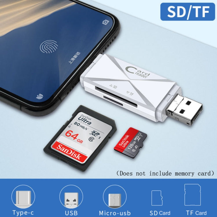 Đầu đọc thẻ OTG YH-109 SD/TF/Type-C/Micro USB/USB cho máy tính PC điện thoại di động, trắng, đen