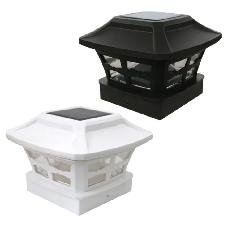 Đèn cột năng lượng mặt trời ngoài trời 4 inch ánh sáng trắng + ánh sáng trắng ấm đèn sân vườn, đen, trắng